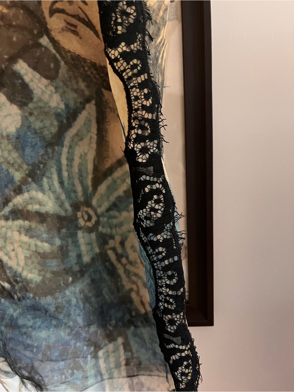 Byzantine Print 100% Silk Organza Italy-Made Lace Oversized Semi Sheer Top S/M - Picture 7 of 10